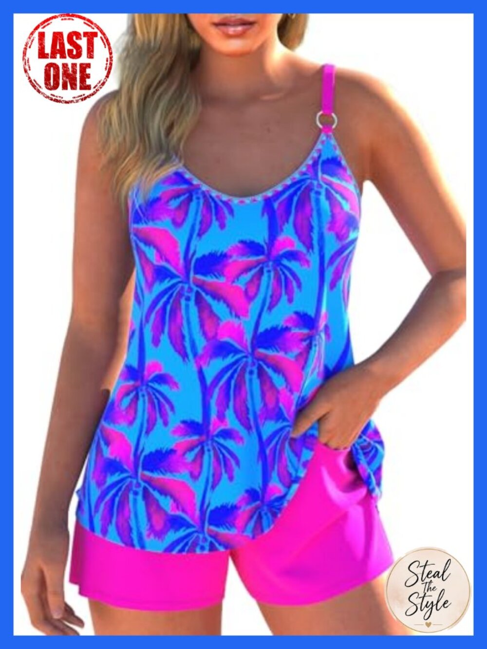 Tankini Set with Board Shorts - Padded Bra Adjustable Straps High Stretch